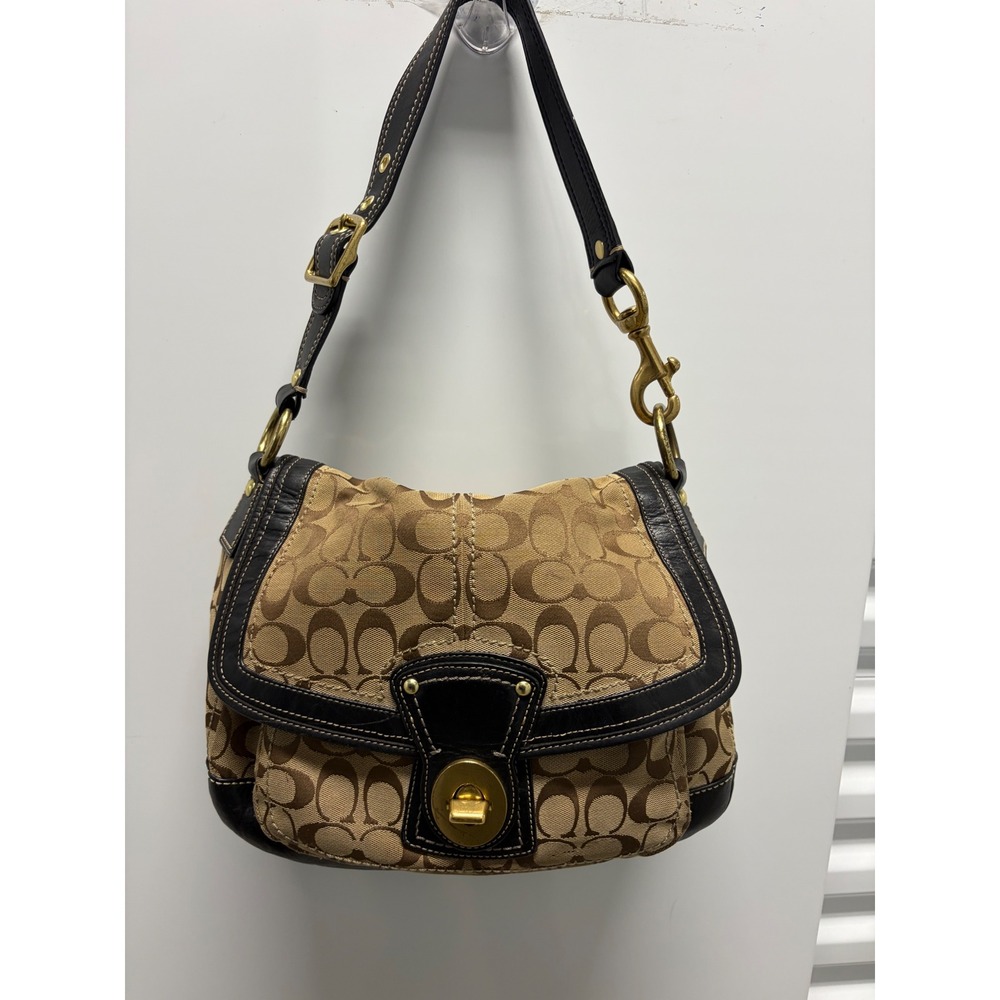 2008 Vintage Coach Signature Flap Shoulder Bag Women Small Brown Canvas Good